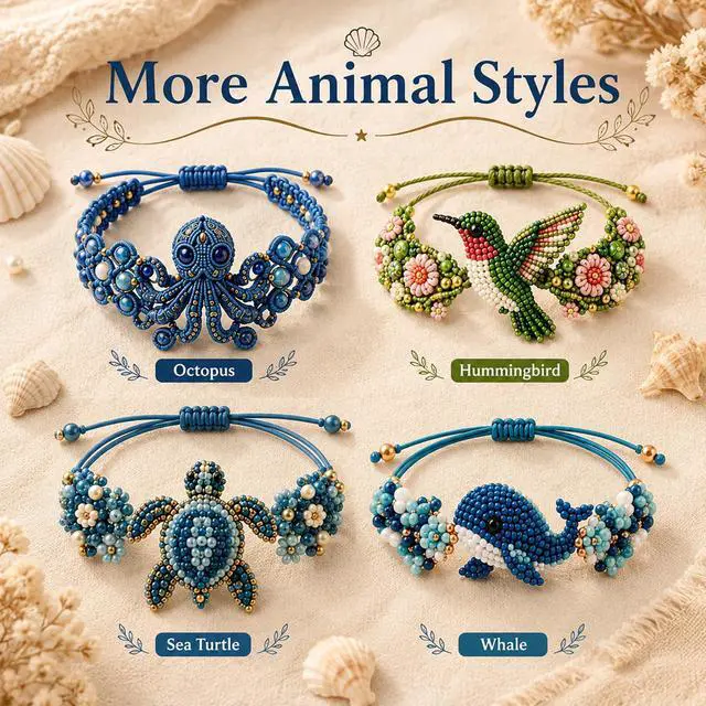 Alt view image 7 of 7 - DIY Beaded Bracelet Making Kit, Beading Kits for Adults - Beaded Animal Kit with Hummingbird & Octopus Design, Beginner-Friendly Bead Bracelet Making Kit (Sea Turtle)