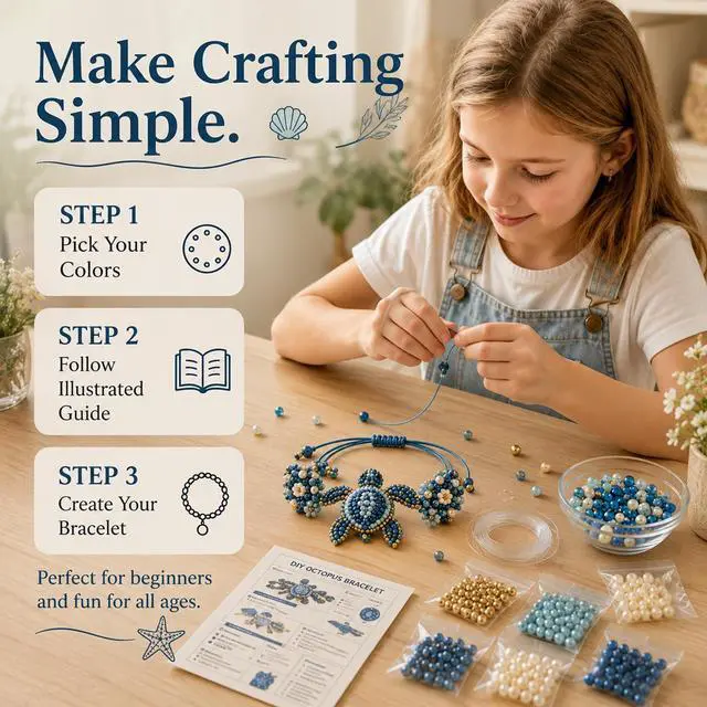 Alt view image 5 of 7 - DIY Beaded Bracelet Making Kit, Beading Kits for Adults - Beaded Animal Kit with Hummingbird & Octopus Design, Beginner-Friendly Bead Bracelet Making Kit (Sea Turtle)