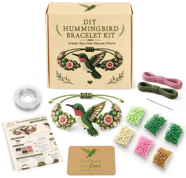 Main image of DIY Beaded Bracelet Making Kit, Beading Kits for Adults - Beaded Animal Kit with Hummingbird & Octopus Design, Beginner-Friendly Bead Bracelet Making Kit (Hummingbird)