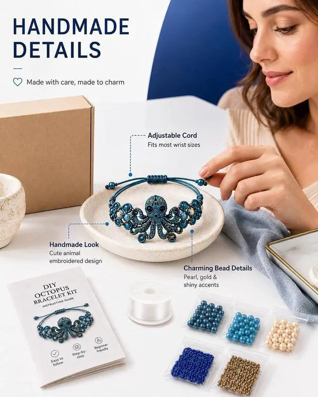 Alt view image 3 of 5 - DIY Beaded Bracelet Animal Making Kit with Instruction Sheet | Octopus Design, 3D Beadwork, Beginner-Friendly, Jewelry Craft Kit, for Craft Lovers
