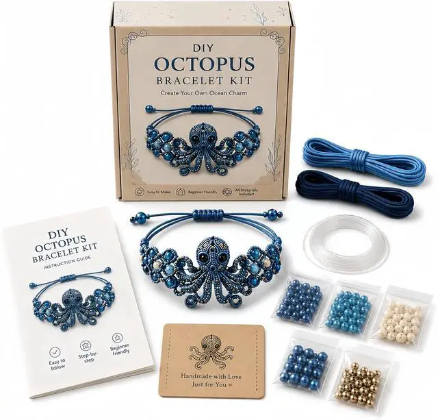 Main image of DIY Beaded Bracelet Animal Making Kit with Instruction Sheet | Octopus Design, 3D Beadwork, Beginner-Friendly, Jewelry Craft Kit, for Craft Lovers