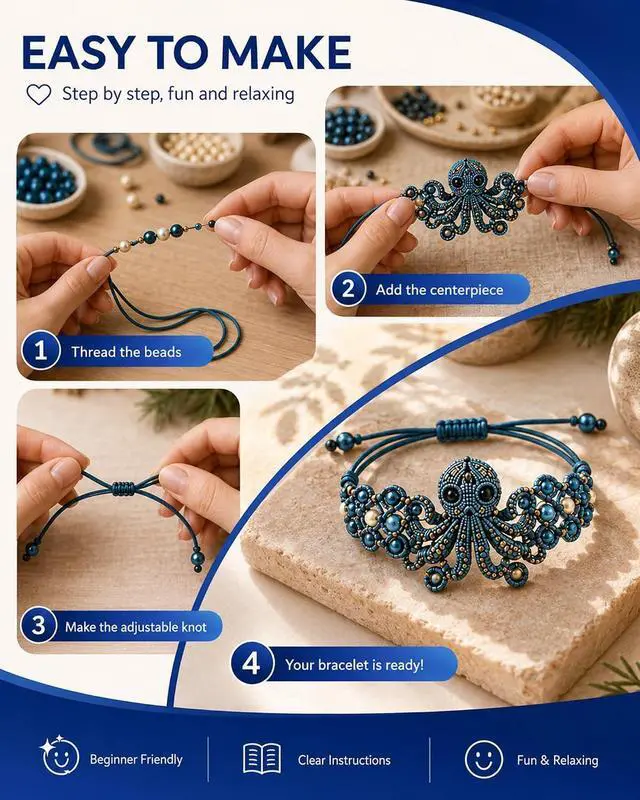 Alt view image 4 of 5 - DIY Beaded Bracelet Animal Making Kit with Instruction Sheet | Octopus Design, 3D Beadwork, Beginner-Friendly, Jewelry Craft Kit, for Craft Lovers