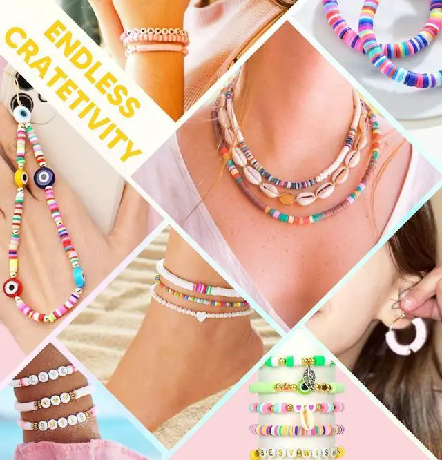 Alt view image 2 of 6 - Clay Beads Bracelet Making Kit for Beginner, 5000 Pcs Preppy Polymer Clay Beads with Charms Kit for Jewelry Making, DIY Arts and Crafts Birthday Gifts Toys for Kids Age 6-13