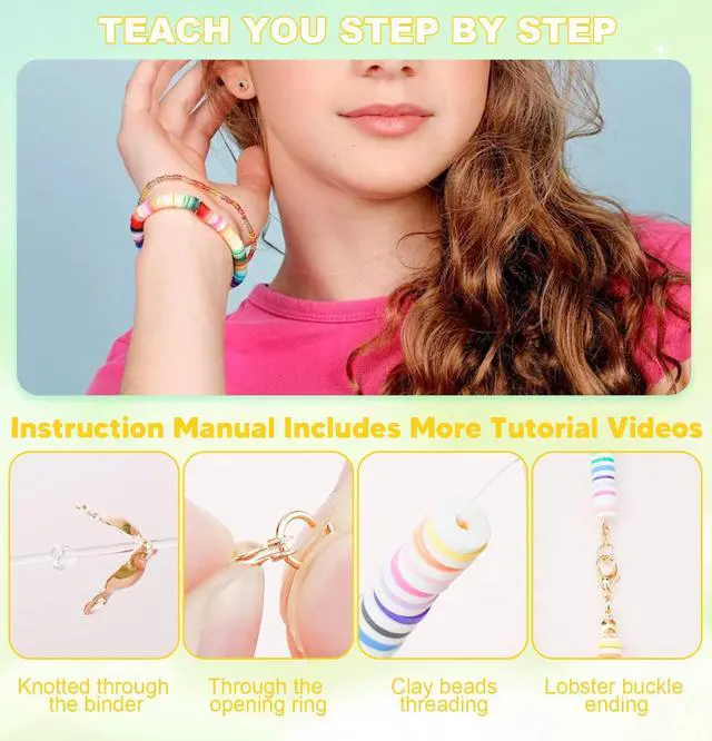 Alt view image 3 of 6 - Clay Beads Bracelet Making Kit for Beginner, 5000 Pcs Preppy Polymer Clay Beads with Charms Kit for Jewelry Making, DIY Arts and Crafts Birthday Gifts Toys for Kids Age 6-13
