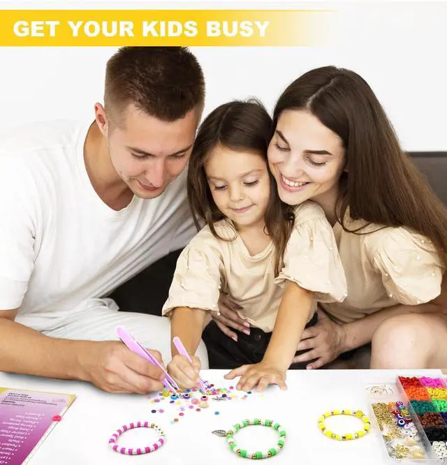 Alt view image 4 of 6 - Clay Beads Bracelet Making Kit for Beginner, 5000 Pcs Preppy Polymer Clay Beads with Charms Kit for Jewelry Making, DIY Arts and Crafts Birthday Gifts Toys for Kids Age 6-13