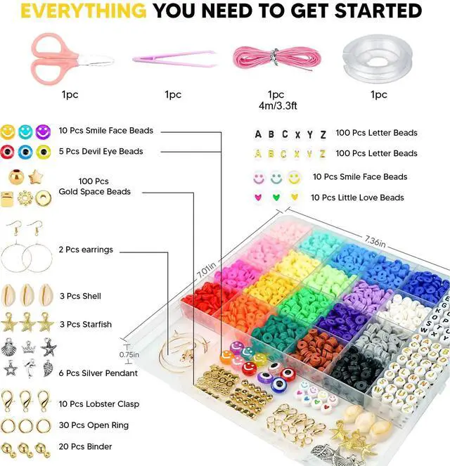 Alt view image 5 of 6 - Clay Beads Bracelet Making Kit for Beginner, 5000 Pcs Preppy Polymer Clay Beads with Charms Kit for Jewelry Making, DIY Arts and Crafts Birthday Gifts Toys for Kids Age 6-13