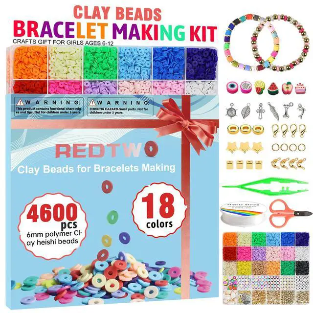 Alt view image 2 of 7 - 5100 Clay Beads Bracelet Making Kit, Flat Preppy Beads for Friendship Jewelry Making,Polymer Heishi Beads with Charms Gifts for Teen Girls Crafts for Girls Ages 8-12
