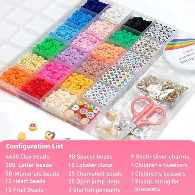 Alt view image 4 of 7 - 5100 Clay Beads Bracelet Making Kit, Flat Preppy Beads for Friendship Jewelry Making,Polymer Heishi Beads with Charms Gifts for Teen Girls Crafts for Girls Ages 8-12