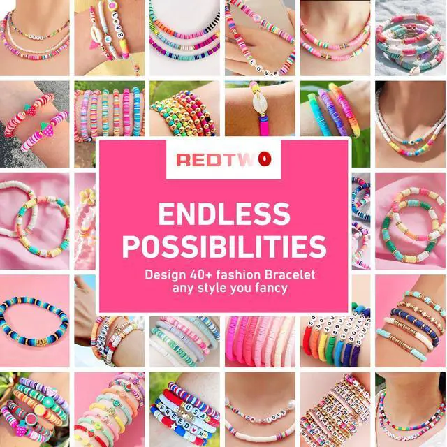 Alt view image 5 of 7 - 5100 Clay Beads Bracelet Making Kit, Flat Preppy Beads for Friendship Jewelry Making,Polymer Heishi Beads with Charms Gifts for Teen Girls Crafts for Girls Ages 8-12