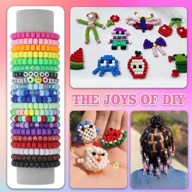Alt view image 3 of 7 - 24Color 1000PCS Kandi Pony Beads Bracelets Jewelry Making Kits | Necklace Hair Braiding Letter Beads and Charms for DIY Hair Braiding, Craft and Gift for Girls