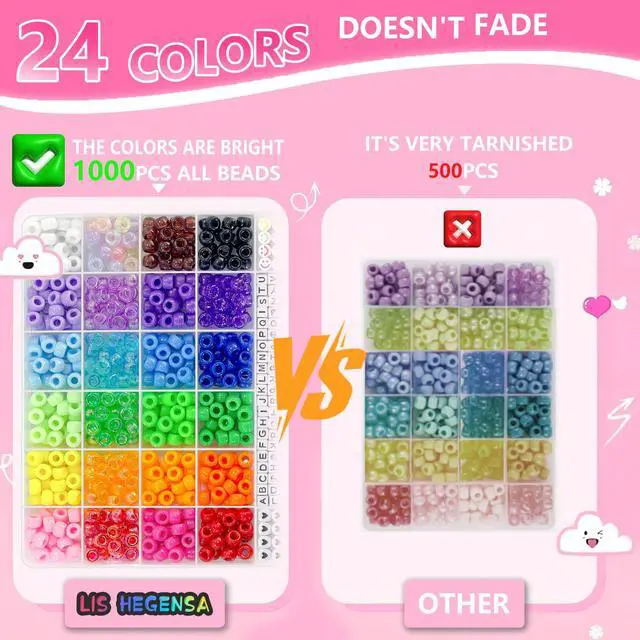 Alt view image 6 of 7 - 24Color 1000PCS Kandi Pony Beads Bracelets Jewelry Making Kits | Necklace Hair Braiding Letter Beads and Charms for DIY Hair Braiding, Craft and Gift for Girls