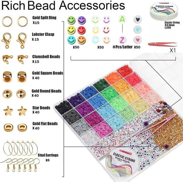 Alt view image 3 of 7 - 6000+PCS 24 Color Polymer Clay Beads Friendship Bracelet Making Kit | DIY Flat Preppy Beads for Jewelry Making,Heishi Beads with Charms Gifts for Teen Girls Crafts for Ages 4-12