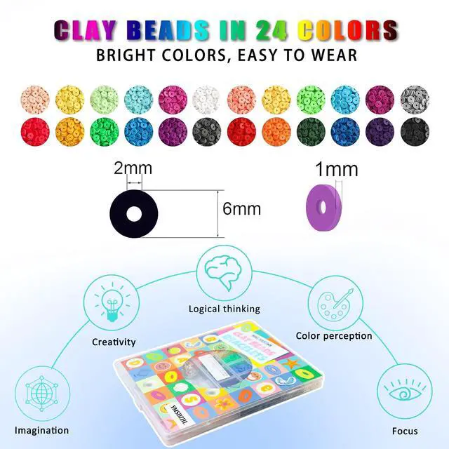 Alt view image 2 of 7 - 6000+PCS 24 Color Polymer Clay Beads Friendship Bracelet Making Kit | DIY Flat Preppy Beads for Jewelry Making,Heishi Beads with Charms Gifts for Teen Girls Crafts for Ages 4-12