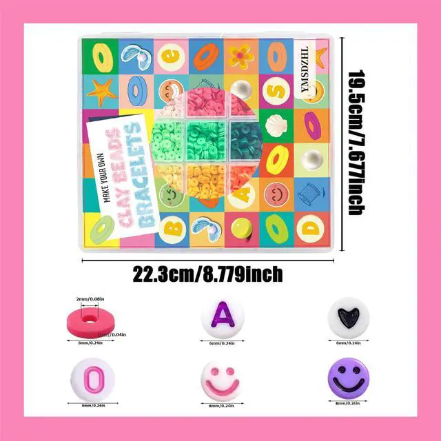 Alt view image 5 of 7 - 6000+PCS 24 Color Polymer Clay Beads Friendship Bracelet Making Kit | DIY Flat Preppy Beads for Jewelry Making,Heishi Beads with Charms Gifts for Teen Girls Crafts for Ages 4-12