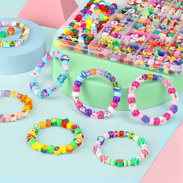 Alt view image 2 of 6 - 1200 Pcs Polymer Clay Beads Bracelet Making Kit, 25 Style Animal Fruit Flower Butterfly Bunny Pony Letter Beads Charms for Jewelry Making, DIY Art and Crafts Toys Gifts