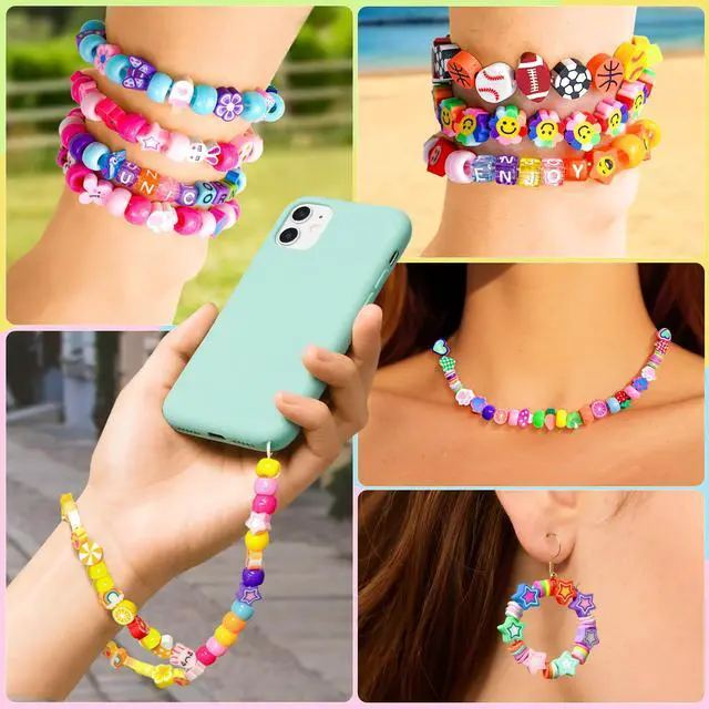 Alt view image 3 of 6 - 1200 Pcs Polymer Clay Beads Bracelet Making Kit, 25 Style Animal Fruit Flower Butterfly Bunny Pony Letter Beads Charms for Jewelry Making, DIY Art and Crafts Toys Gifts