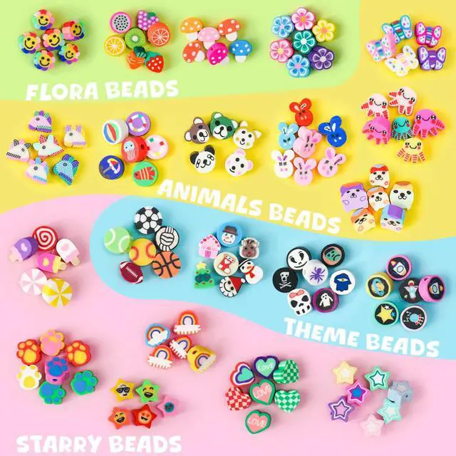 Alt view image 4 of 6 - 1200 Pcs Polymer Clay Beads Bracelet Making Kit, 25 Style Animal Fruit Flower Butterfly Bunny Pony Letter Beads Charms for Jewelry Making, DIY Art and Crafts Toys Gifts