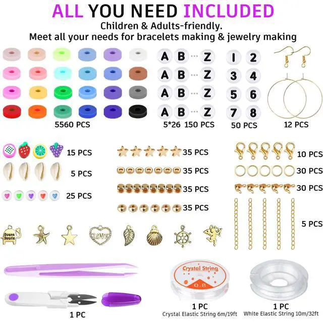 Alt view image 2 of 4 - 24 Colors Clay Beads Friendship Bracelet Making Kit w/Charms | Preppy Heishi Beads Charms for Jewelry Making, DIY Crafts Gifts for Girls Ages 6-12, Cute Stuff for Teens Christmas Birthday