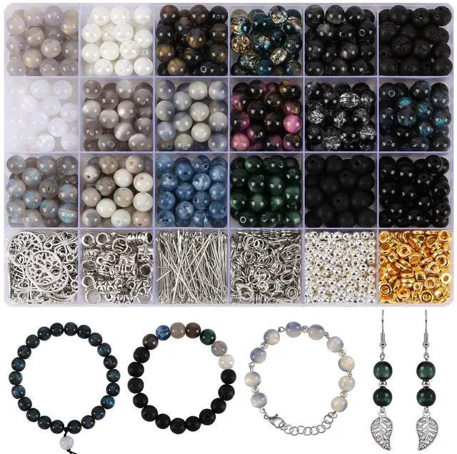 Main image of Glass Beads for Jewelry Making, 18 Colors Glass Beads for Bracelets Making kit Including 2-8mm Bead spacers/Lava Beads/Stone Rock DIY Jewelry Making Supplies for Adults (Thanksgiving, Christmas)
