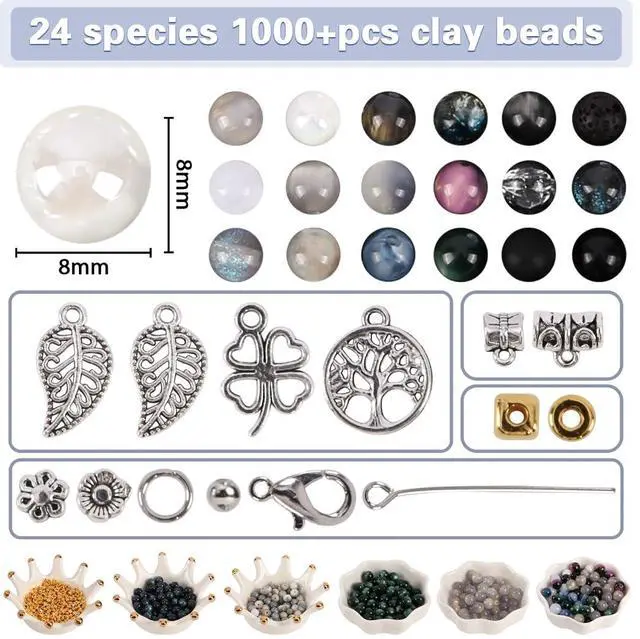 Alt view image 3 of 6 - Glass Beads for Jewelry Making, 18 Colors Glass Beads for Bracelets Making kit Including 2-8mm Bead spacers/Lava Beads/Stone Rock DIY Jewelry Making Supplies for Adults (Thanksgiving, Christmas)