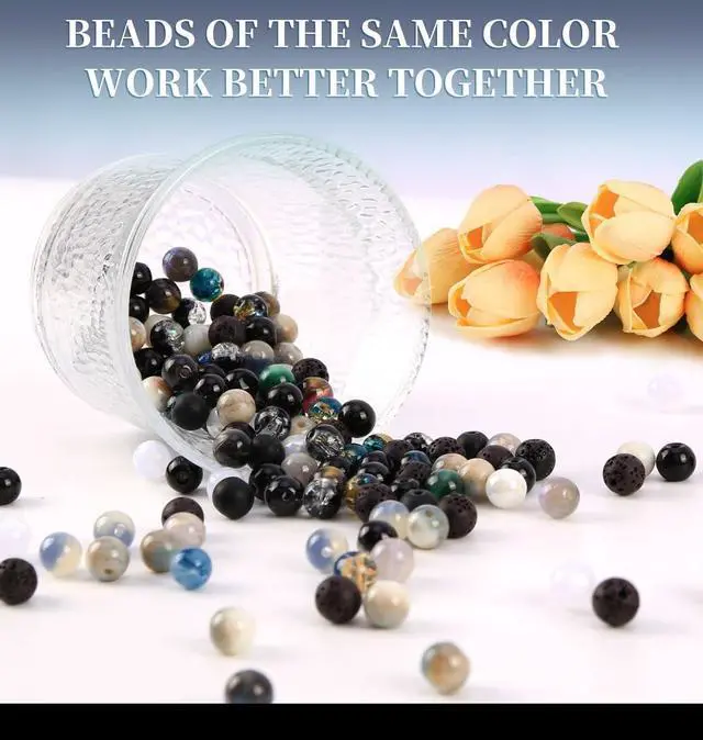 Alt view image 6 of 6 - Glass Beads for Jewelry Making, 18 Colors Glass Beads for Bracelets Making kit Including 2-8mm Bead spacers/Lava Beads/Stone Rock DIY Jewelry Making Supplies for Adults (Thanksgiving, Christmas)
