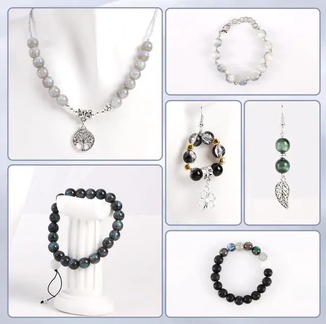 Alt view image 5 of 6 - Glass Beads for Jewelry Making, 18 Colors Glass Beads for Bracelets Making kit Including 2-8mm Bead spacers/Lava Beads/Stone Rock DIY Jewelry Making Supplies for Adults (Thanksgiving, Christmas)