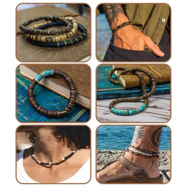 Alt view image 6 of 7 - 635Pcs Natural Coconut Shell Beads for Jewelry Making Kit - Handmade Boho Craft Beads Kit with Wood & Shell Spacers for DIY Bracelets, Necklaces, Earring, Beach Jewelry Unique Gifts for Women Men