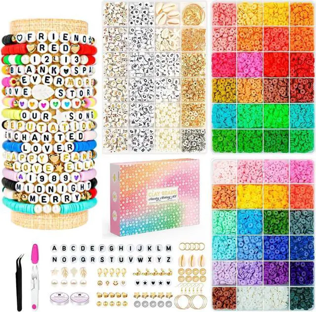 Main image of Friendship Bracelet Kit, 14,000pcs 48 Colors Bracelet Making Kit Clay Beads with Number Letter Bead Set Concert Merch Arts and Crafts Gifts for Kids Teen Girls Jewelry Making Supplies Bracelet Maker