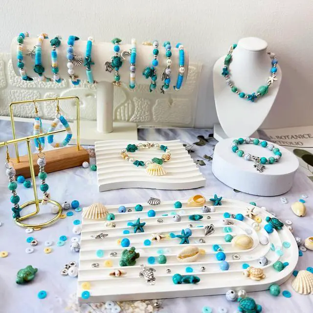 Alt view image 3 of 7 - 1860Pcs Ocean Beads for Bracelets Making Kit, Blue and White Summer Beach Bead for Jewelry Making, Sea Turtle Shell Starfish Shape Beads 8mm Round Cly Bead for DIY Craft Bracelets Earring (Blue)