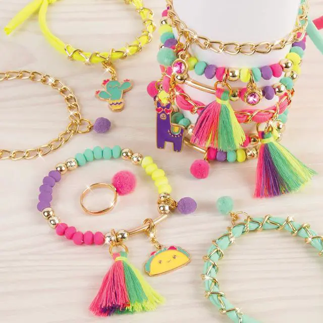 Alt view image 3 of 7 - Neo-Brite Chains & Charms Kit - Create 10 Unique Cord & Tassel Charm Bracelets, 195 Pieces, Includes Play Tray,DIY Playful Charm & Jewelry Kit, Tweens & Girls, Arts & Crafts, Ages 8+