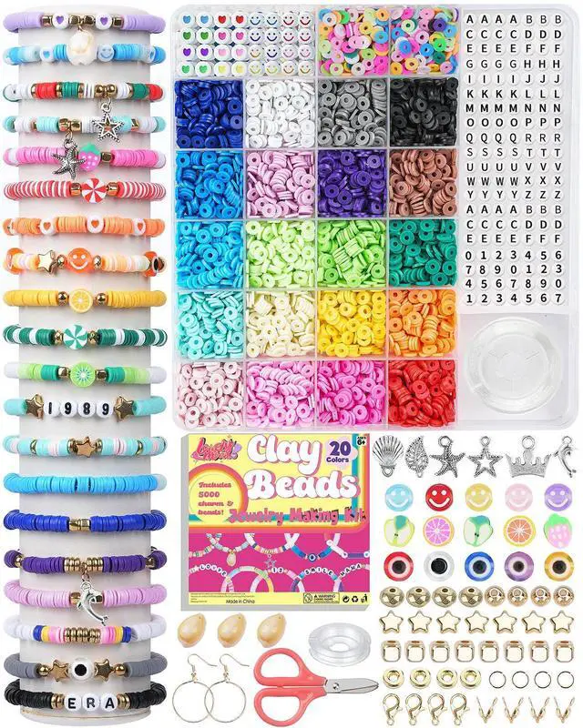 Main image of Bracelet Making Kit 5000 Pcs Clay Beads Flat Preppy Beads for Friendship Jewelry Making Polymer Heishi Beads with Charms Gifts for Teen Girls Crafts for Girls Ages 6 7 8 9 10 11 12
