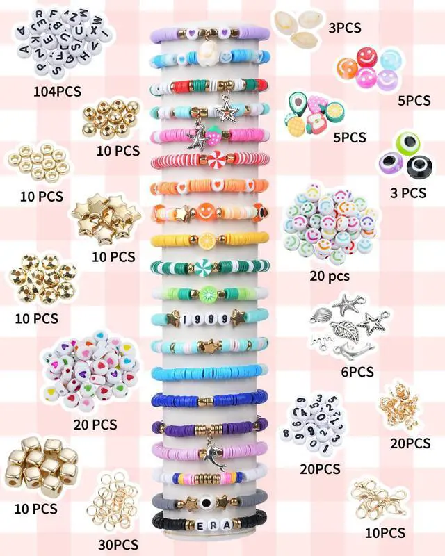 Alt view image 2 of 7 - Bracelet Making Kit 5000 Pcs Clay Beads Flat Preppy Beads for Friendship Jewelry Making Polymer Heishi Beads with Charms Gifts for Teen Girls Crafts for Girls Ages 6 7 8 9 10 11 12