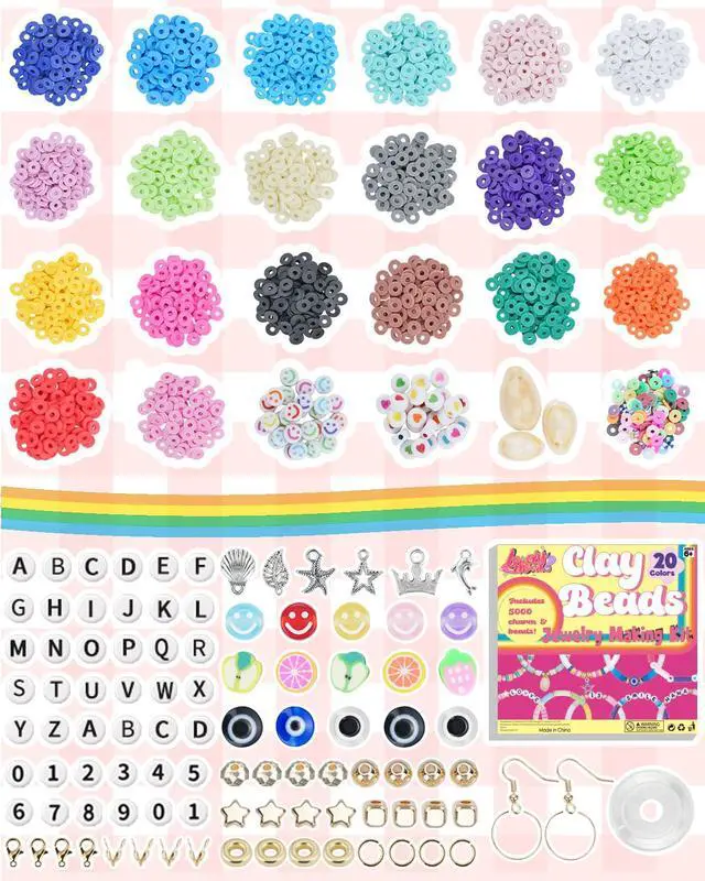 Alt view image 3 of 7 - Bracelet Making Kit 5000 Pcs Clay Beads Flat Preppy Beads for Friendship Jewelry Making Polymer Heishi Beads with Charms Gifts for Teen Girls Crafts for Girls Ages 6 7 8 9 10 11 12