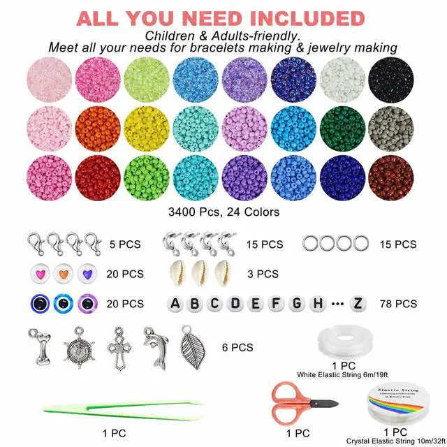 Alt view image 2 of 7 - 4mm Glass Beads for Jewelry Making, 24 Colors Bracelet Making Kit | Glass Seed Beads for Jewelry Making with Letter Beads, Small Beads for Girls Adults Gifts Bracelets Necklaces Earring