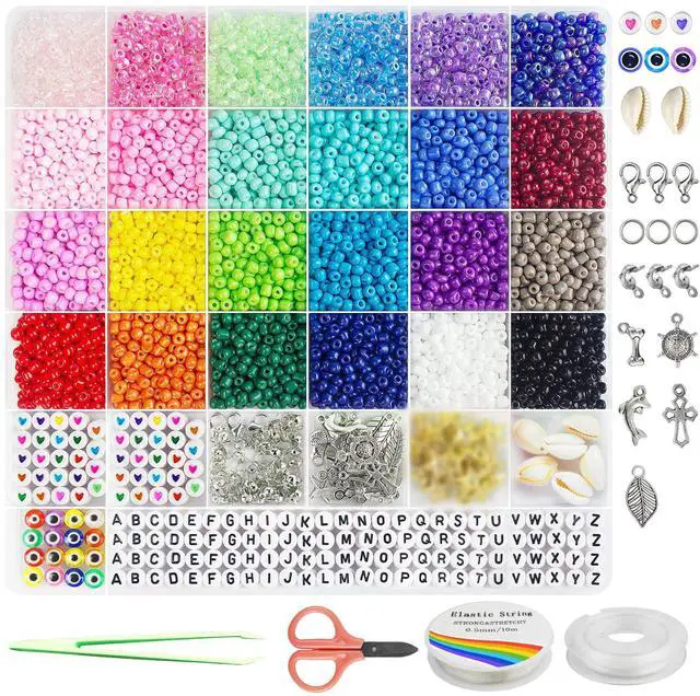 Main image of 4mm Glass Beads for Jewelry Making, 24 Colors Bracelet Making Kit | Glass Seed Beads for Jewelry Making with Letter Beads, Small Beads for Girls Adults Gifts Bracelets Necklaces Earring
