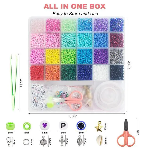 Alt view image 3 of 7 - 4mm Glass Beads for Jewelry Making, 24 Colors Bracelet Making Kit | Glass Seed Beads for Jewelry Making with Letter Beads, Small Beads for Girls Adults Gifts Bracelets Necklaces Earring