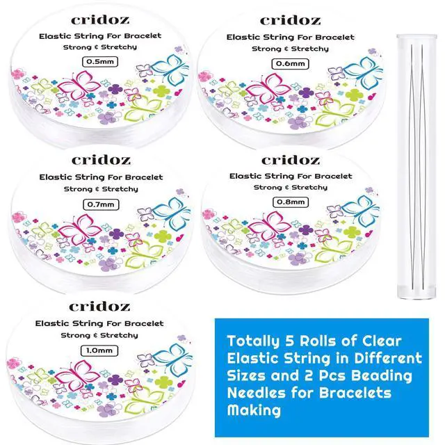Alt view image 2 of 7 - Stretchy String for Bracelets, Cridoz 5 Rolls Clear Elastic String Stretch Cord Jewelry Bead Bracelet String with 2 Pcs Beading Needles for Seed Beads, Pony Beads