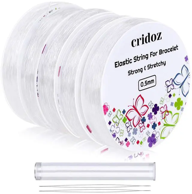 Main image of Stretchy String for Bracelets, Cridoz 5 Rolls Clear Elastic String Stretch Cord Jewelry Bead Bracelet String with 2 Pcs Beading Needles for Seed Beads, Pony Beads