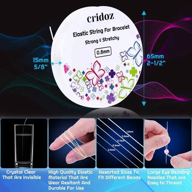 Alt view image 3 of 7 - Stretchy String for Bracelets, Cridoz 5 Rolls Clear Elastic String Stretch Cord Jewelry Bead Bracelet String with 2 Pcs Beading Needles for Seed Beads, Pony Beads