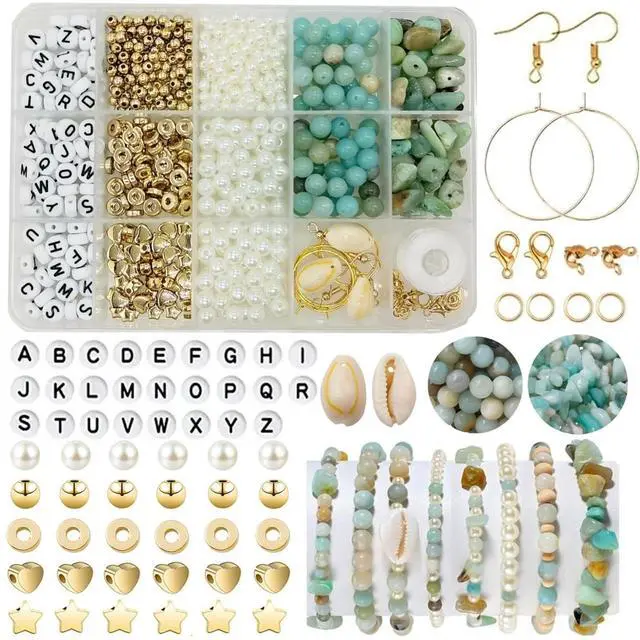 Main image of Jewelry Making Kit, Natural Amazonite Stone & Letter Beads for DIY Crafts | Irregular Stone & Spacer Beads Bracelet Necklace Earrings Making Kit for Adults