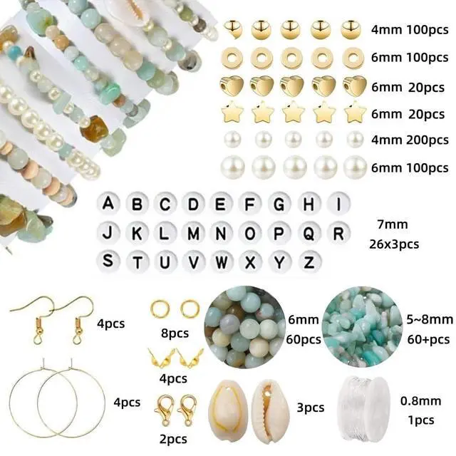 Alt view image 2 of 7 - Jewelry Making Kit, Natural Amazonite Stone & Letter Beads for DIY Crafts | Irregular Stone & Spacer Beads Bracelet Necklace Earrings Making Kit for Adults