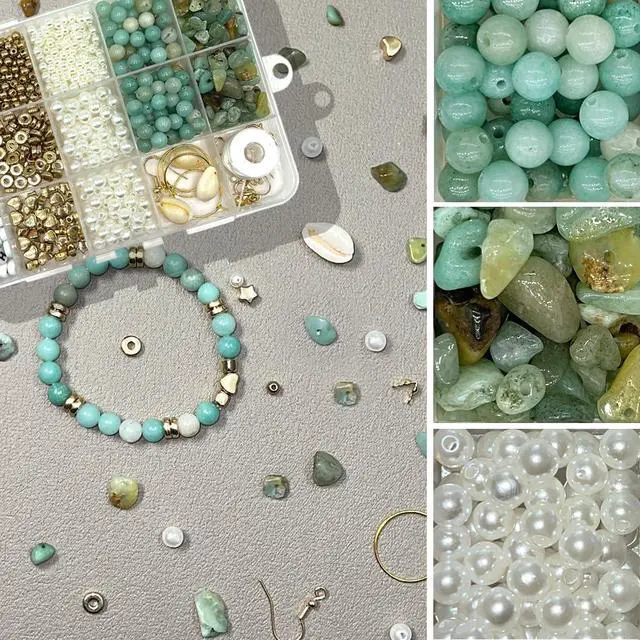 Alt view image 4 of 7 - Jewelry Making Kit, Natural Amazonite Stone & Letter Beads for DIY Crafts | Irregular Stone & Spacer Beads Bracelet Necklace Earrings Making Kit for Adults