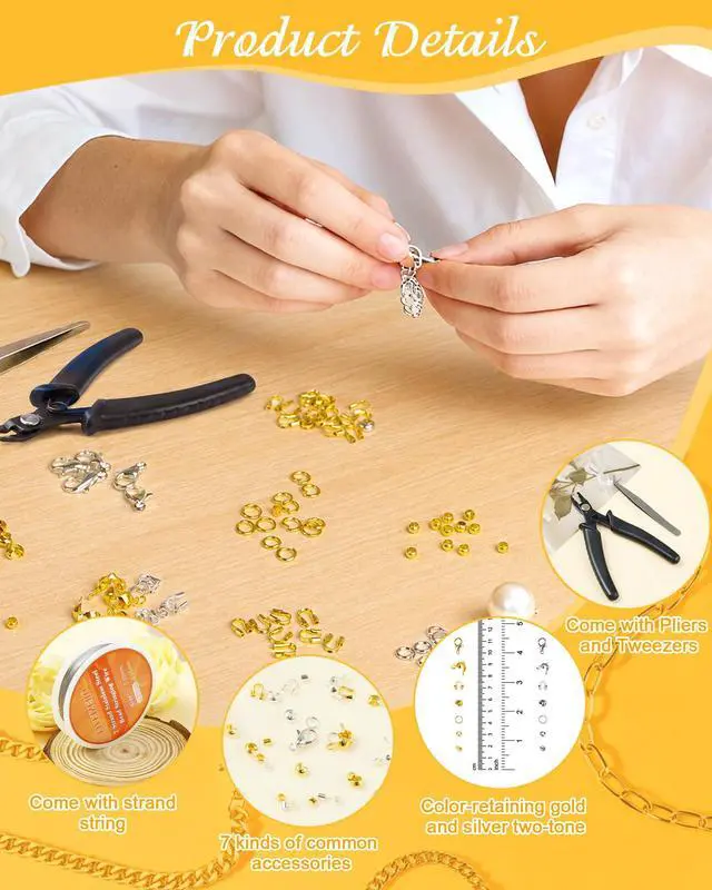 Alt view image 3 of 6 - 1950 Pcs Jewelry Making Cord End Kit,Crimp Tube Beads with Organizer Box,Includes Crimp Beads, Cover, Lobster Clasp,Jump Ring,Wire Guardians,Crimping Pliers & Beading Wire for Bracelets Necklace