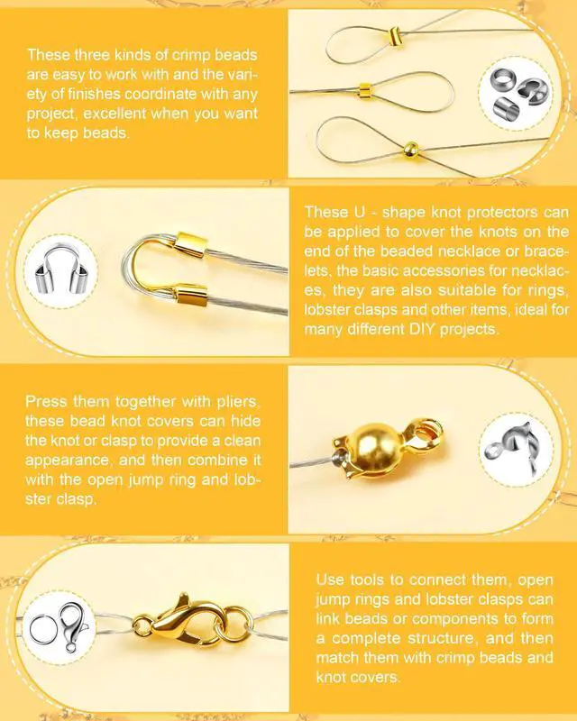 Alt view image 4 of 6 - 1950 Pcs Jewelry Making Cord End Kit,Crimp Tube Beads with Organizer Box,Includes Crimp Beads, Cover, Lobster Clasp,Jump Ring,Wire Guardians,Crimping Pliers & Beading Wire for Bracelets Necklace