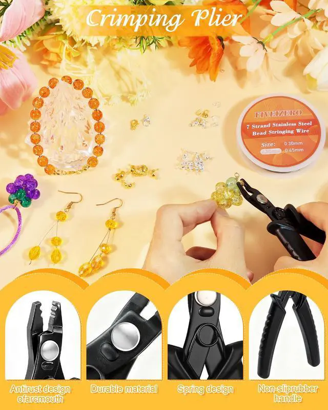 Alt view image 5 of 6 - 1950 Pcs Jewelry Making Cord End Kit,Crimp Tube Beads with Organizer Box,Includes Crimp Beads, Cover, Lobster Clasp,Jump Ring,Wire Guardians,Crimping Pliers & Beading Wire for Bracelets Necklace