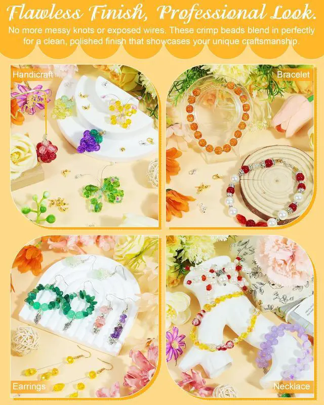 Alt view image 6 of 6 - 1950 Pcs Jewelry Making Cord End Kit,Crimp Tube Beads with Organizer Box,Includes Crimp Beads, Cover, Lobster Clasp,Jump Ring,Wire Guardians,Crimping Pliers & Beading Wire for Bracelets Necklace