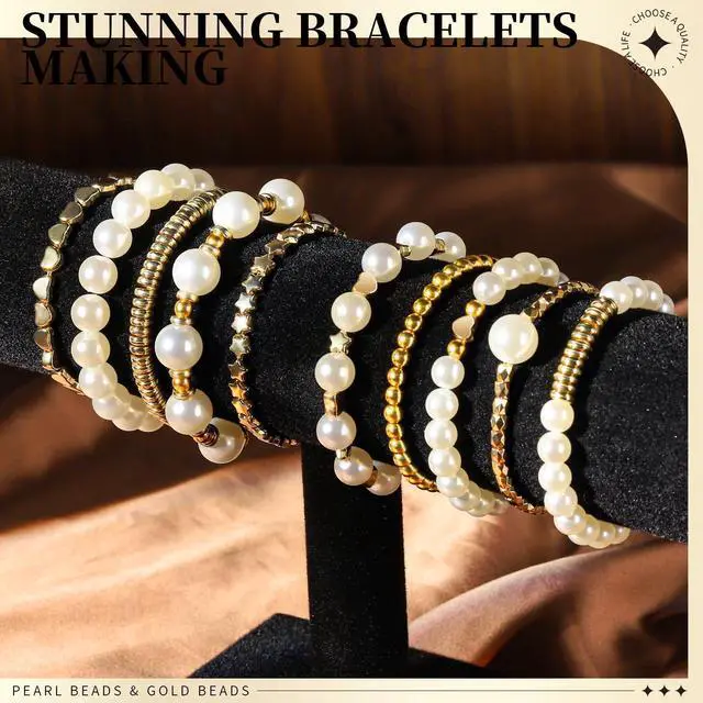 Alt view image 2 of 7 - Pearl Beads for Bracelets, 720PCS Bracelet Making Kit for Adult, Bracelet Bead Kits, Small Pearl Beads and Gold Beads for Bracelets, Jewelry Making Kit