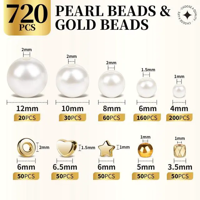 Alt view image 3 of 7 - Pearl Beads for Bracelets, 720PCS Bracelet Making Kit for Adult, Bracelet Bead Kits, Small Pearl Beads and Gold Beads for Bracelets, Jewelry Making Kit