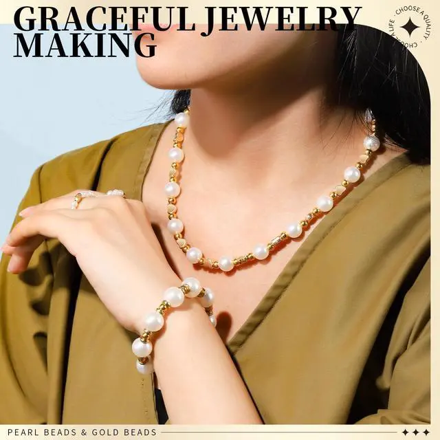 Alt view image 6 of 7 - Pearl Beads for Bracelets, 720PCS Bracelet Making Kit for Adult, Bracelet Bead Kits, Small Pearl Beads and Gold Beads for Bracelets, Jewelry Making Kit