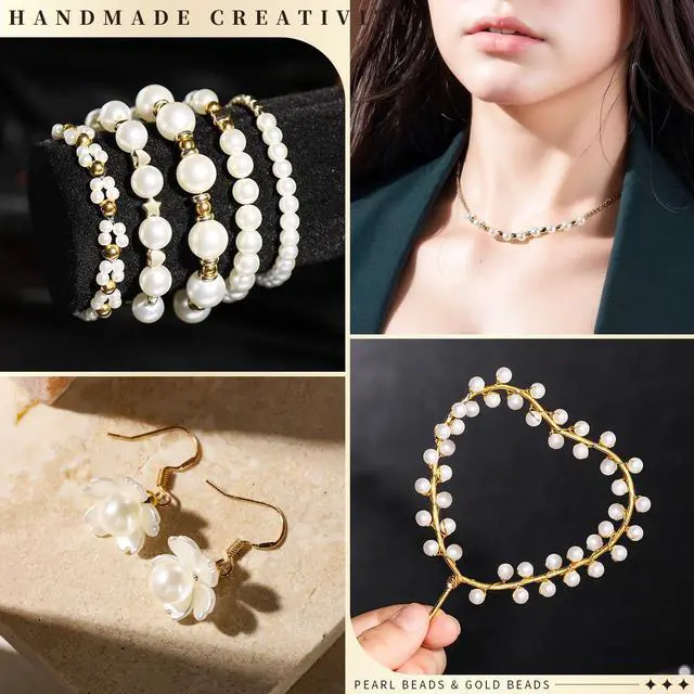Alt view image 7 of 7 - Pearl Beads for Bracelets, 720PCS Bracelet Making Kit for Adult, Bracelet Bead Kits, Small Pearl Beads and Gold Beads for Bracelets, Jewelry Making Kit